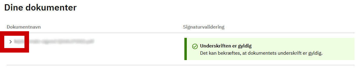 Foran dokumentnavnet er der en pil, som man kan trykke på.