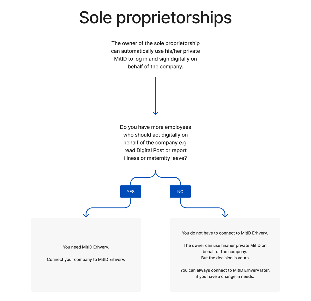 Sole proprietorships. The vast majority does not need MItID Erhverv but the owner can use his/her private MitID.